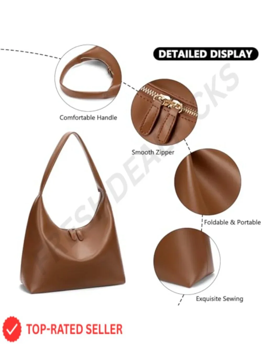 Women's Hobo Shoulder Bag PU Leather Lightweight Underarm Purse with Zipper